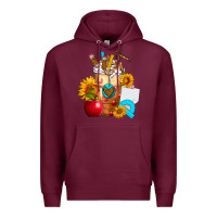 Burgundy teacher cold drink frappe with sunflowers Premium Hoodie - FaDigitalArtStudio