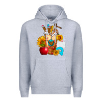 Heather Grey teacher cold drink frappe with sunflowers Premium Hoodie - FaDigitalArtStudio