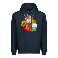 Navy teacher cold drink frappe with sunflowers Premium Hoodie - FaDigitalArtStudio