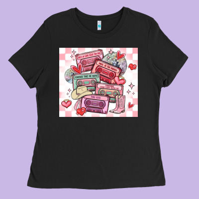 Valentine's Day Cassette Tapes Ladies Tee Designed By Maliassmallbusiness