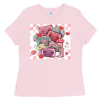 Bubblegum Pink valentine's day cassette tapes Ladies Tee - MaliasSmallBusiness