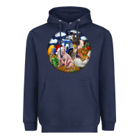 Navy Farm And Pig Heavyweight Hoodie - FaDigitalArtStudio