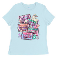 Baby Blue easter cassette tapes Ladies Tee - MaliasSmallBusiness