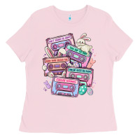 Bubblegum Pink easter cassette tapes Ladies Tee - MaliasSmallBusiness