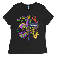 Black new orleans mardi gras streets Ladies Tee - MaliasSmallBusiness