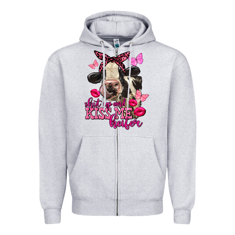 Valentine's Day Shut Up And Kiss Me Holstein Cow Zipper Hoodie by FaDigitalArtStudio | Teevron