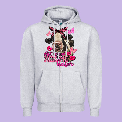Valentine's Day Shut Up And Kiss Me Holstein Cow Zipper Hoodie Designed By Fadigitalartstudio