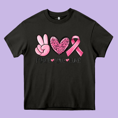 Peace Love Cure Breast Cancer Heavy Core Tee Designed By Maliassmallbusiness