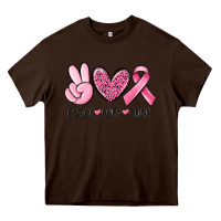 Chocolate Brown peace love cure breast cancer Heavy Core Tee - MaliasSmallBusiness