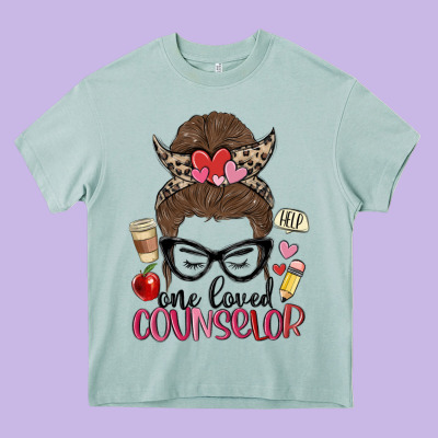 Messy Bun One Loved Counselor Heavy Core Tee Designed By Maliassmallbusiness