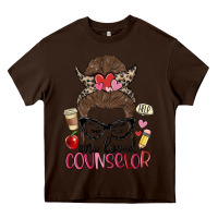 Chocolate Brown messy bun one loved counselor Heavy Core Tee - MaliasSmallBusiness
