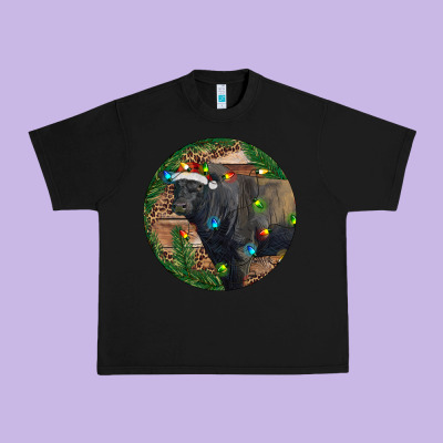 Black Angus Bull With Christmas Lights Urban Heavy Tee Designed By Ranaportraitstore