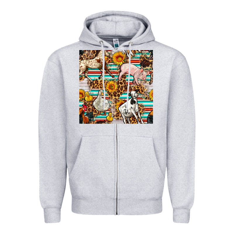 Western Leopard Farm Animals Seamless Pattern Zipper Hoodie by FaDigitalArtStudio | Teevron