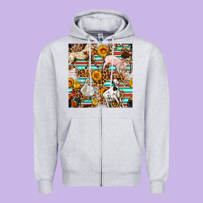 Western Leopard Farm Animals Seamless Pattern Zipper Hoodie Designed By Fadigitalartstudio