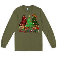 Army Green merry christmas trees Long Sleeve Tee - NancyCooperArtShop
