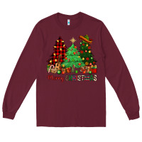 Burgundy merry christmas trees Long Sleeve Tee - NancyCooperArtShop