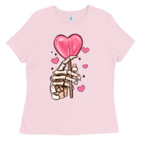 Bubblegum Pink skeleton hand with sugar valentines day Ladies Tee - MaliasSmallBusiness