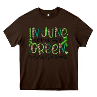 Chocolate Brown in june we wear green scoliosis awareness Heavy Core Tee - MaliasSmallBusiness