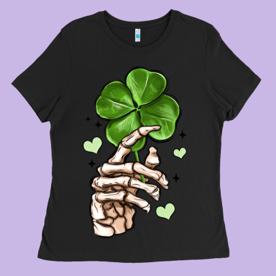 Skeleton Hand With Shamrock St Patrick S Day Ladies Tee Designed By Maliassmallbusiness