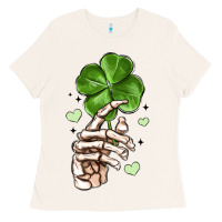 Bone skeleton hand with shamrock st patrick s day Ladies Tee - MaliasSmallBusiness