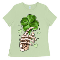 Matcha skeleton hand with shamrock st patrick s day Ladies Tee - MaliasSmallBusiness