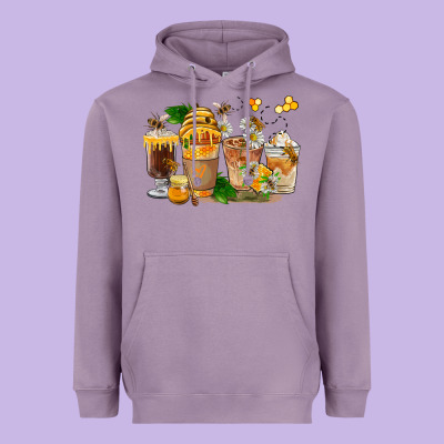 Honey Bee Coffee Cups Heavyweight Hoodie Designed By Fadigitalartstudio