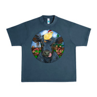 Midnight Navy Black Angus Cattle with Santa Chick Christmas Urban Heavy Tee - RanaPortraitStore