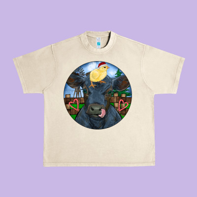 Black Angus Cattle With Santa Chick Christmas Urban Heavy Tee Designed By Ranaportraitstore