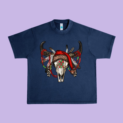 Western Christmas Bull Skull Urban Heavy Tee Designed By Ranaportraitstore