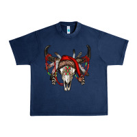 Navy Western Christmas Bull Skull Urban Heavy Tee - RanaPortraitStore