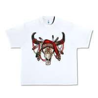 White Western Christmas Bull Skull Urban Heavy Tee - RanaPortraitStore