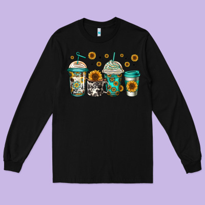 Sunflowers Coffee Cups Long Sleeve Tee Designed By Jasminsmagicworld