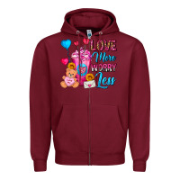Burgundy Love More Worry Less Valentines Day Cold Drink Zipper Hoodie - FaDigitalArtStudio