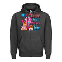 Charcoal Heather Love More Worry Less Valentines Day Cold Drink Zipper Hoodie - FaDigitalArtStudio