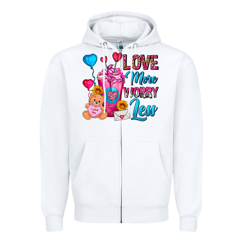 Love More Worry Less Valentines Day Cold Drink Zipper Hoodie by FaDigitalArtStudio | Teevron