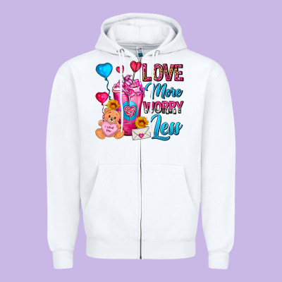 Love More Worry Less Valentines Day Cold Drink Zipper Hoodie Designed By Fadigitalartstudio