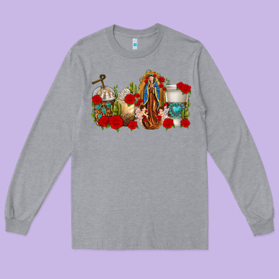 Lady Of Guadalupe Coffee Cups Long Sleeve Tee Designed By Texasbilliewilder