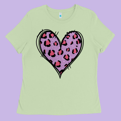Glitter Purple Leopard Heart Ladies Tee Designed By Jasminsmagicworld