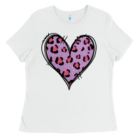 White Glitter Purple Leopard Heart Ladies Tee - Jasminsmagicworld