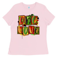Bubblegum Pink one love juneteenth Ladies Tee - MaliasSmallBusiness