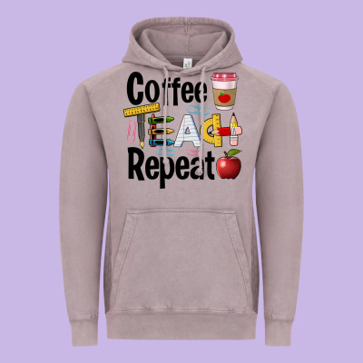 Coffee Teach Repeat Vintage Hoodie Designed By Barkaloodesign