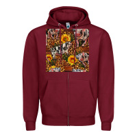 Burgundy Western Spotted Pig With Sunflowers Seamless Zipper Hoodie - FaDigitalArtStudio