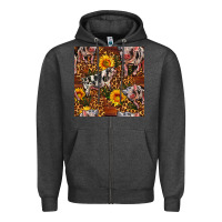 Charcoal Heather Western Spotted Pig With Sunflowers Seamless Zipper Hoodie - FaDigitalArtStudio