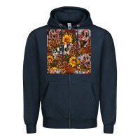 Navy Western Spotted Pig With Sunflowers Seamless Zipper Hoodie - FaDigitalArtStudio