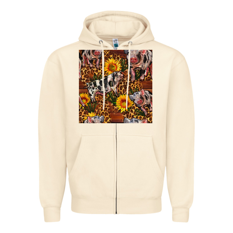 Western Spotted Pig With Sunflowers Seamless Zipper Hoodie by FaDigitalArtStudio | Teevron
