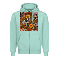 Seafoam Western Spotted Pig With Sunflowers Seamless Zipper Hoodie - FaDigitalArtStudio