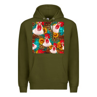 Army Green western  chicken with sunflowers seamless pattern Premium Hoodie - FaDigitalArtStudio