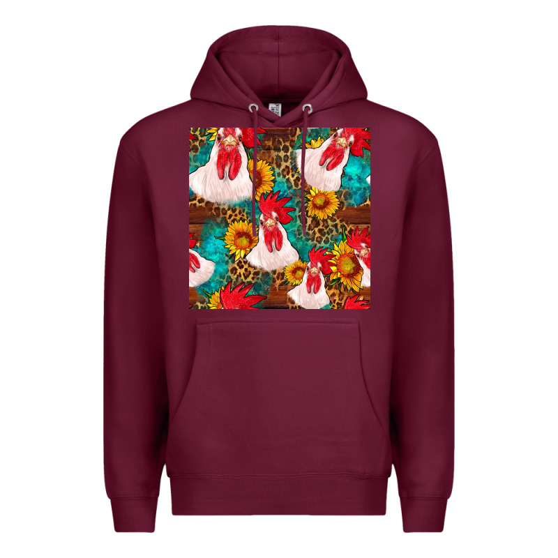 Western  Chicken With Sunflowers Seamless Pattern Premium Hoodie by FaDigitalArtStudio | Teevron