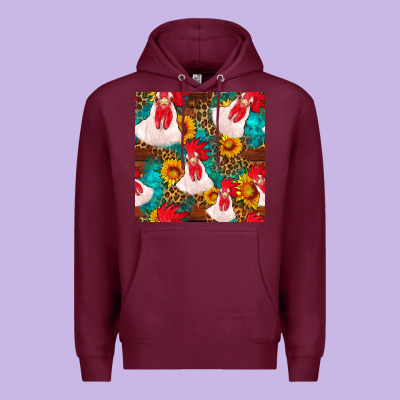 Western  Chicken With Sunflowers Seamless Pattern Premium Hoodie Designed By Fadigitalartstudio