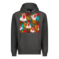 Charcoal Heather western  chicken with sunflowers seamless pattern Premium Hoodie - FaDigitalArtStudio